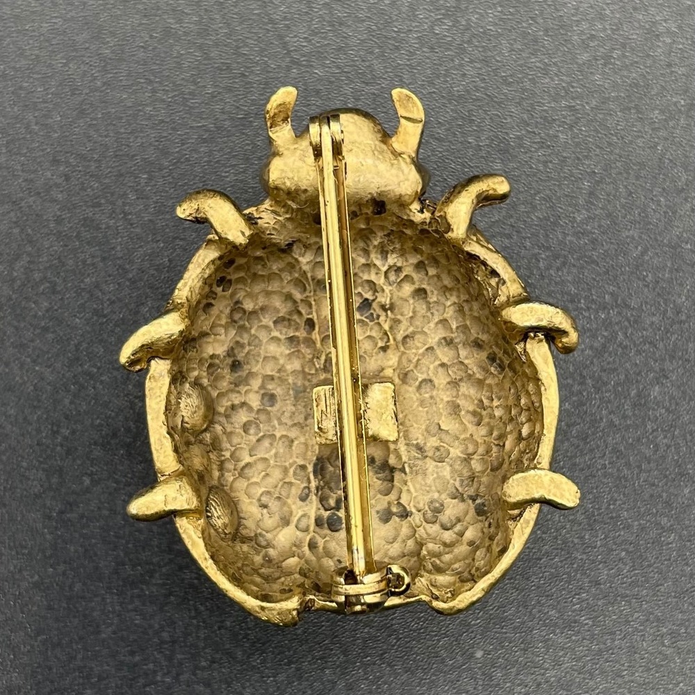 Vintage Gold and Amber Stone Beetle Scarab Brooch Pin - Picture 3 of 3